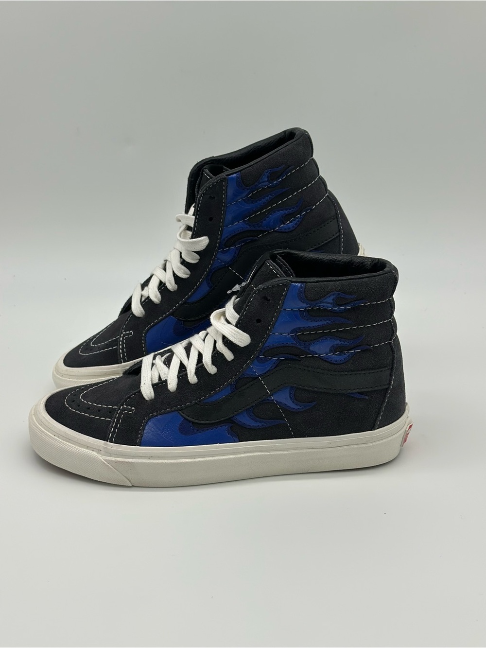 Vans Sk8-Hi High Top Sneakers in Black & Blue Flame
